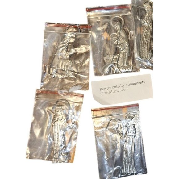 5pc Vintage Ornaments Nativity Pewter Handmade Artisan Signed New - Picture 1 of 12